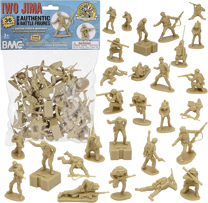 BMC WW2 Iwo Jima US Marines Plastic Army Men - Tan 36pc American Soldier Figures