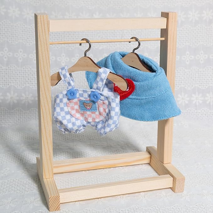 17cm Doll Clothing for Labubu - Kawaii Chic Style Set for 17cm Dolls, Cute Doll Outfit with Accessories - Blue and White Check Romper + Heart Shaped Blue Hat (Clothes Only)