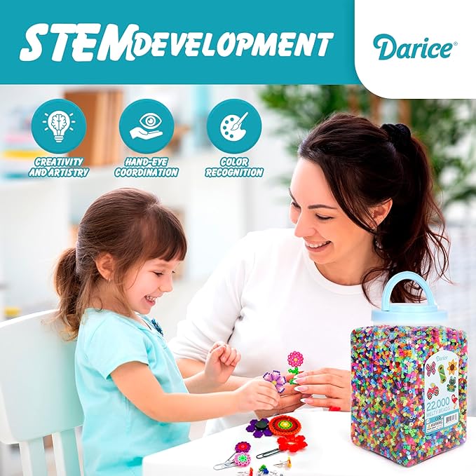 Darice Fuse Beads, Bulk Assorted Multicolor Melty Beads for Kids Crafts, Big Bucket of 22000 pcs