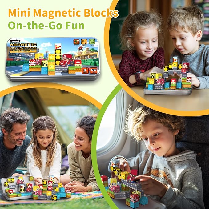 Magnetic Blocks-35 PCS Magnetic Cubes Magnets Building Blocks Toddler Toys for Age 3-4 5-7 6-8,STEM Sensory Toys Birthday Gifts for 3+ Years Old Boys & Girls (Racing Adventure)