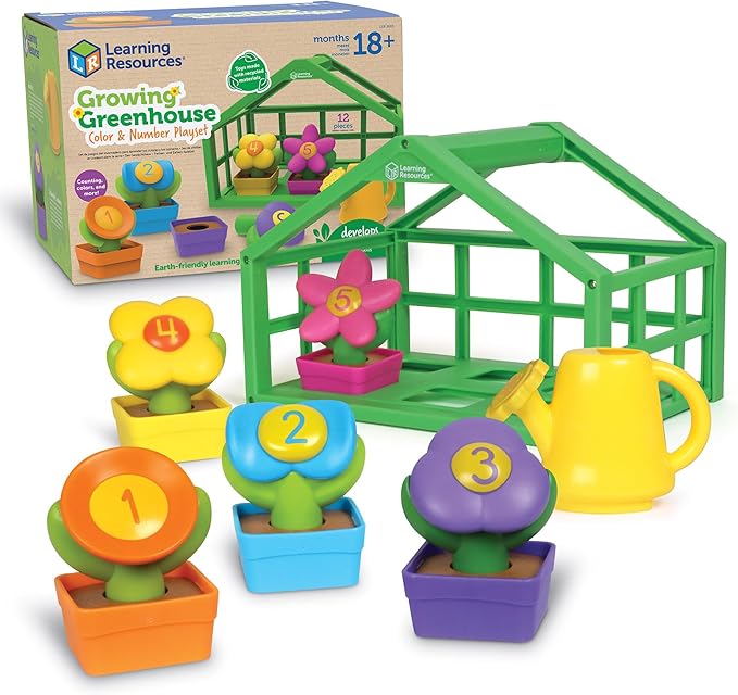 Learning Resources Growing Greenhouse Color & Number Playset - 12 Pieces, Ages 18 Months +, Preschool Activities, Toddler Montessori Toys, Gifts for Boys and Girls
