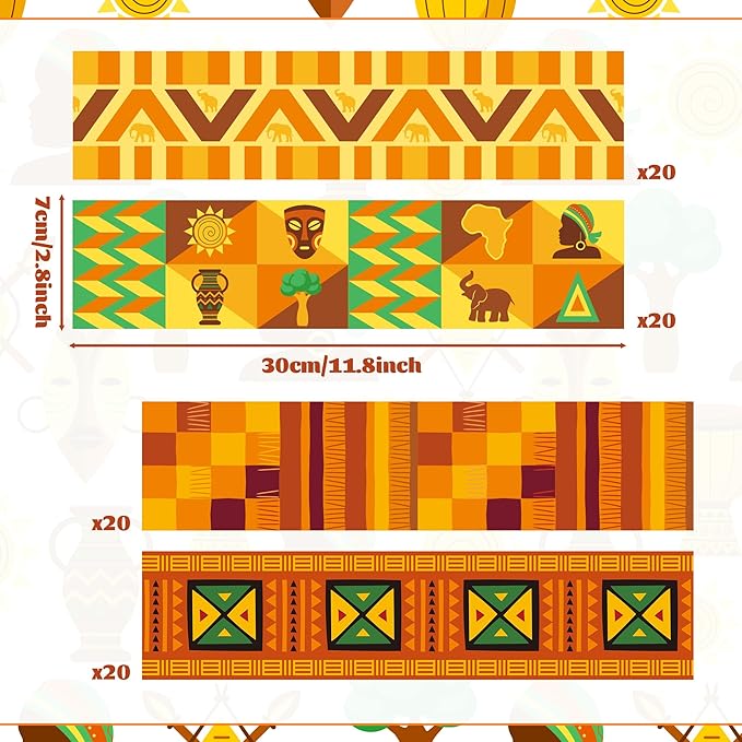 BeYumi African American Border Trim - 80Pcs Juneteenth Kwanzaa Holiday Kente Cloth Bulletin Board Borders Back to Shcool African American Celebration Party Classroom Office Poster Decoration