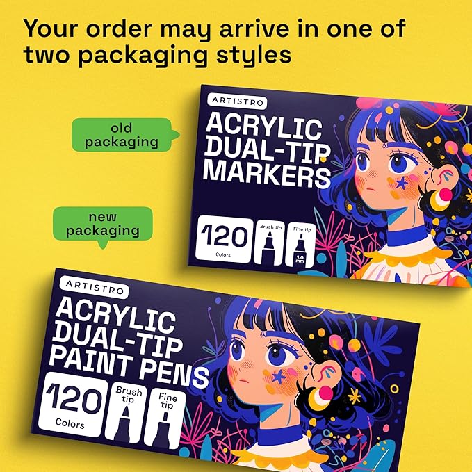 ARTISTRO 120 Dual Tip Brush + Fine Acrylic Paint Pens Ideal for Calligraphy - Paint Markers for Fabric, Rock, Glass, DIY - Stocking Stuffers, Christmas Gift Idea for Teens, Grandkids, Kids