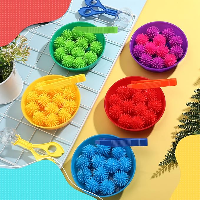Leitee 71 Pcs Sensory Bin Filler Include 60 Hedge Balls 4 Tweezers 2 Scissors Clips 5 Cups Fine Motor Skills Toys Set for Boys Girls Early Education and Counting Sorting Training(Blue,Classic)