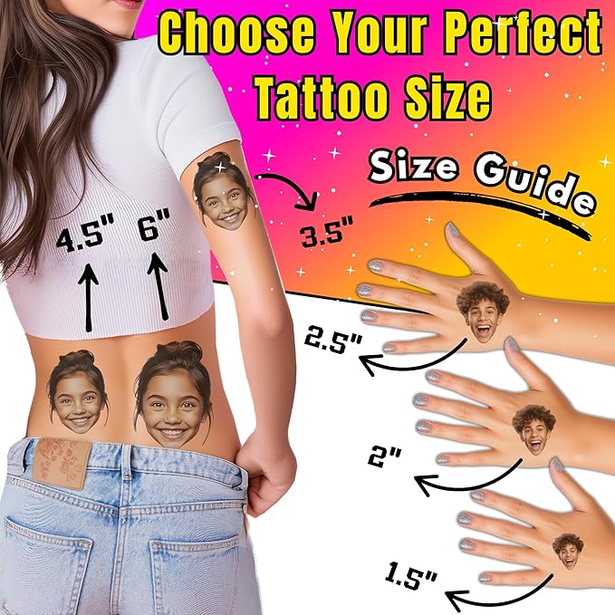 Party Pack 12-Pack - Custom Temporary Tattoos with Your Face | Funny Personalized Face Tattoos for Parties, Weddings & Events | Unique Fake Tattoos with Photo | Made in USA