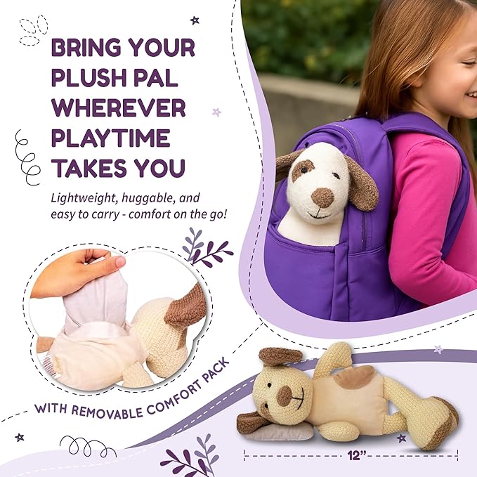 WILD BABY Microwavable & Weighted Plush Toy - Dog Stuffed Animal for Comfort & Warmth - Soft, Heatable Plushie for Snuggles - Great for Kids, Toddlers & All Ages