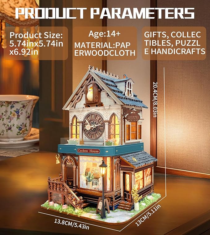 Roroom DIY Miniature Doll House with Furniture Dollhouse Kit for Adults and Teens,Booknook Tiny House Bookshelf Decor Mini 3D Wooden Puzzle, Gifts for Family, Friends (SQ61-cuckoo House)