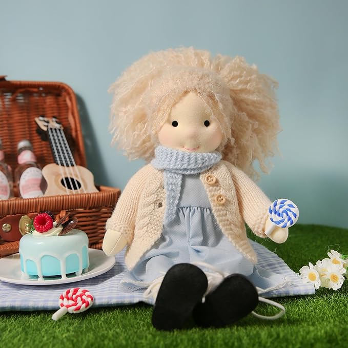 BlissfulPixie Handmade Waldorf Doll- Florke 12", Soft Girl Rag Doll with Cute Stuffed Plush, Ideal First Doll for Babies & Toddlers
