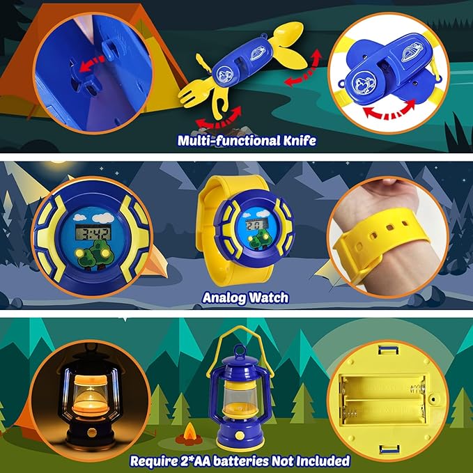 FUN LITTLE TOYS Kids Play Tent with Camping Toys, Toddler Tent with Battery Lantern, Kids Pop Up Tent Indoor Outdoor Toys Christmas Birthday Gifts for Boys