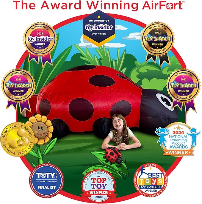 The Original Patented AirFort - Build A Fort in 30 Seconds, Inflatable Fort for Kids, Play Tent for 3-14 Years, A Playhouse Where Imagination Runs Wild, Fan not Included (Ladybug)