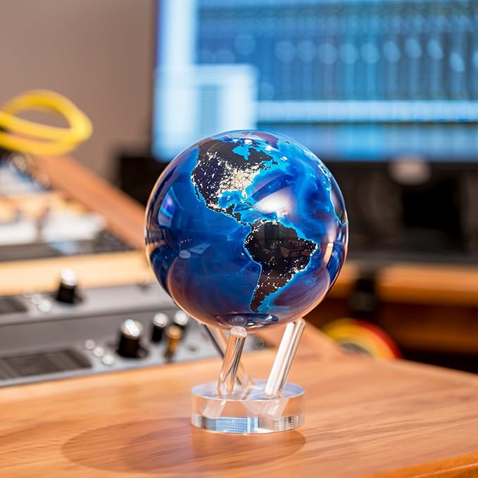 MOVA Globe – Earth at Night (4.5”) | Rotating Globe Powered by Light, No Batteries or Cords | City Lights Satellite Imagery | Unique Gift or Modern Desk Decor
