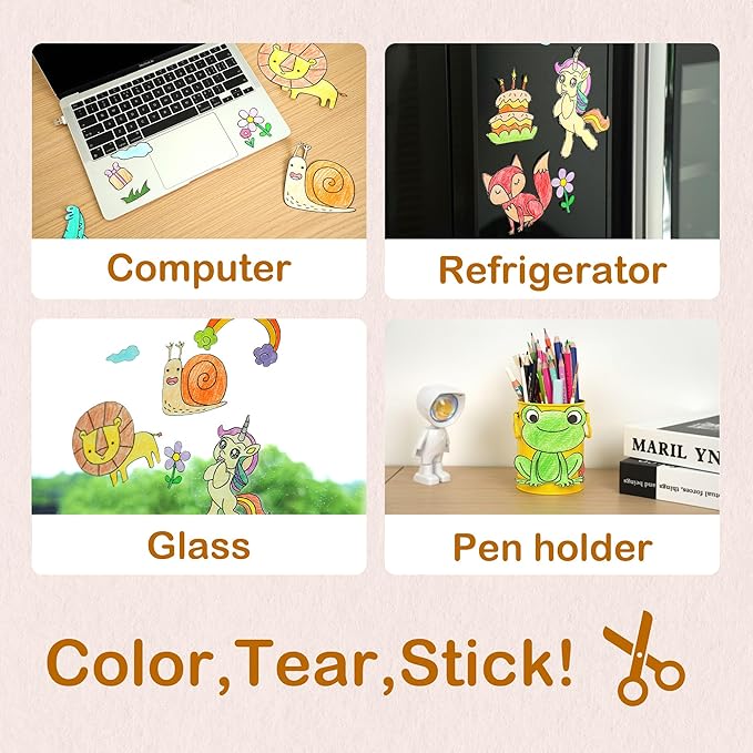 YPLUS Children Drawing Roll, Coloring Paper Roll for Kids, 120 x 11.8 Inch Sticky DIY Painting Drawing Paper Rolls for Toddler, Kids' Gift, Party Activities, Wall Coloring Paper Stickers - Animal