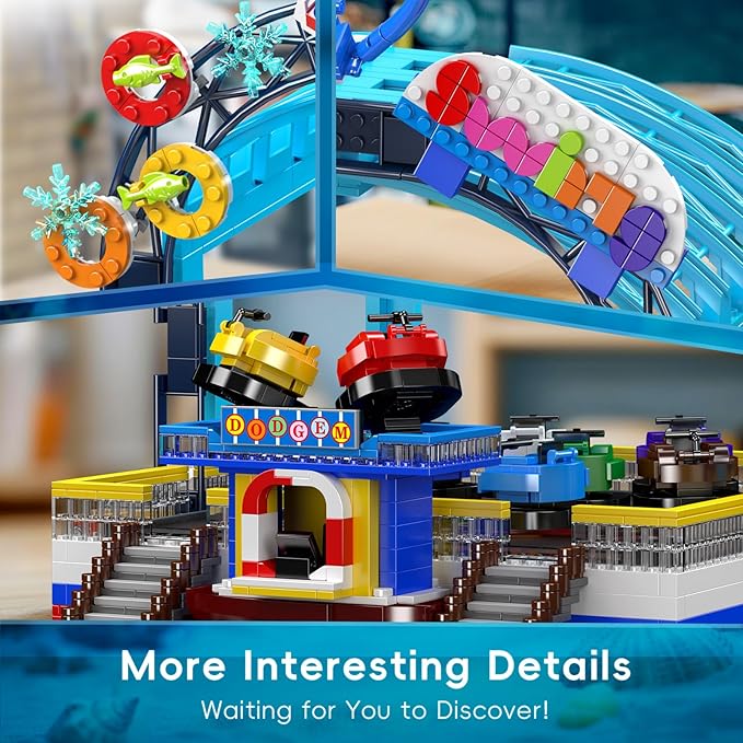 Mould King Bumper Boat Building Blocks Set, 2044+ Pcs Amusement Park Model Kit with Manta Ray Model, Engineering City Building Set That Run, Collectible Gift for Teens, Adults
