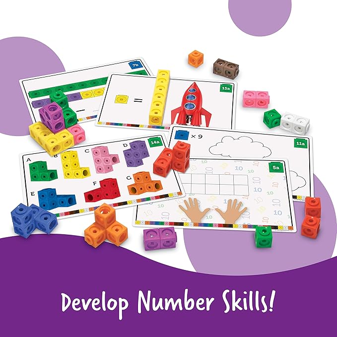 Learning Resources MathLink Cubes Early Math Activity Set - 115 Pieces, Ages 4+ Kindergarten STEM Activities, Math Cubes Activity Set and Games for Kids, Mathlink Cubes Activity Set