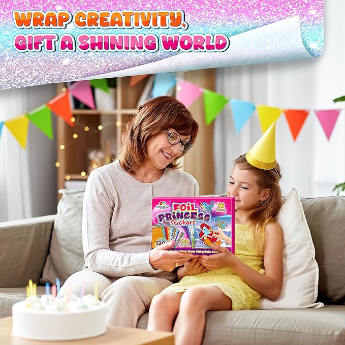 Sinceroduct Foil Art Kit for Kids, Princess Fun-Foil Art Craft Supplies for Kids Ages 4-8,Mess Free Coloring, Foils Foam Sticker,Children DIY Creative Activity Travel Toy,Birthday Gift for Boy & Girl.