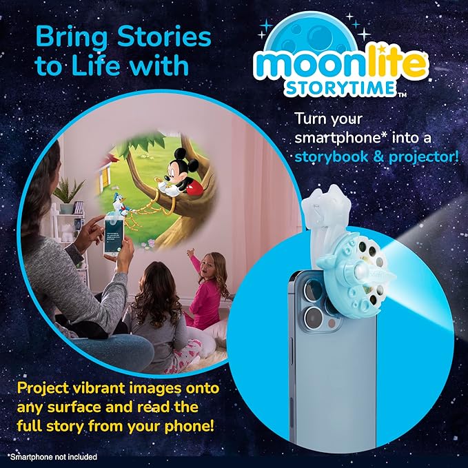 Moonlite Storytime Mini Projector with 10 Classic Stories, A Magical Way to Read Together, Digital Storybooks, Fun Sound Effects, Learning Gifts for Kids Ages 1 and Up