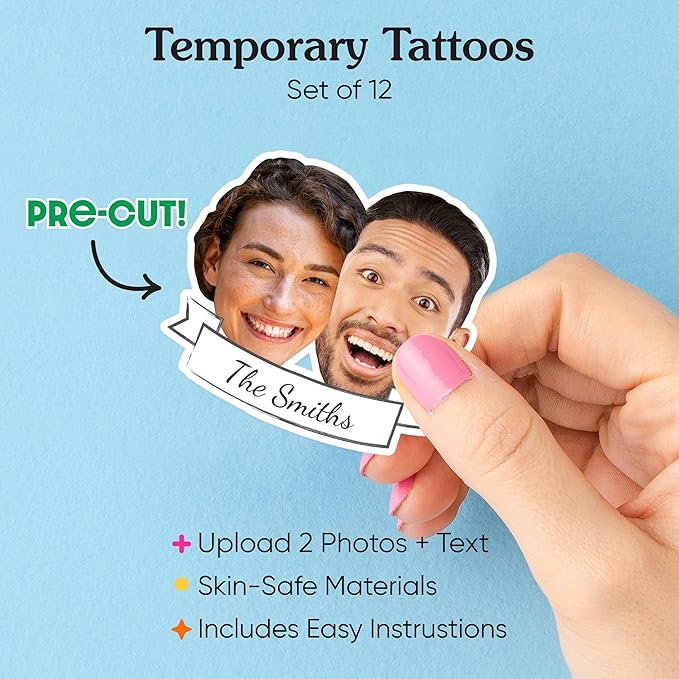 Big Dot of Happiness 2 Fun Face and Text Temporary Tattoos - Wedding Party Favors - Bachelorette Party Ideas - Custom Photo and Name Temporary Tattoos - Set of 12