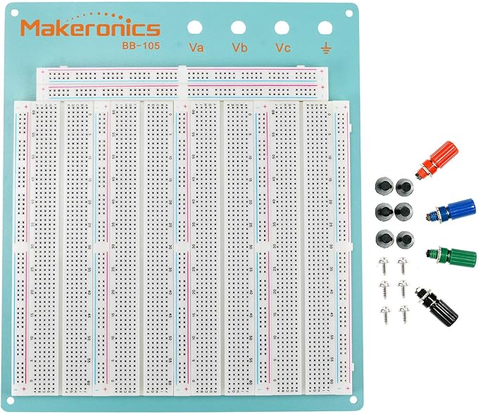 Makeronics 3220 Solderless Breadboard | 3220 Tie-Points Experiment Plug-in Breadboard with Blue Aluminum Back Plate and Copper Contact Clips inside ABS Plastic Housing for Circuit/Arduino/Raspberry Pi