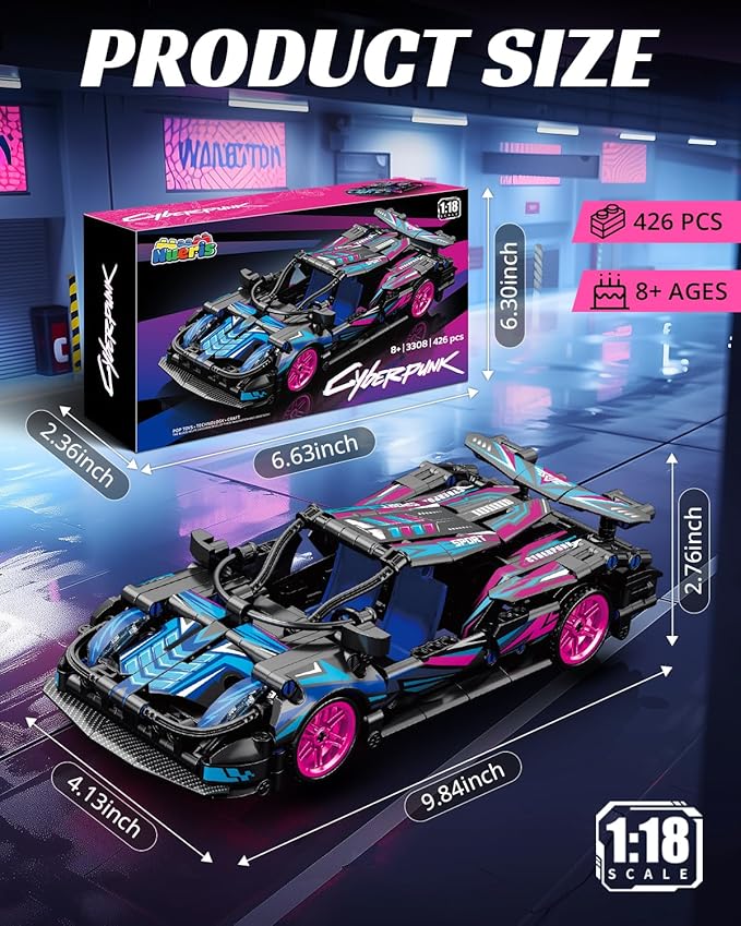 1:18 Technic Super Sports Cars Model Sets - 426 PCS Cyberpunk MOC Building Block Car Raceing Engineering Toys - Gift Idea for Adults Boys Girls for Play and Display Collection