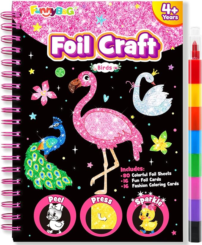 FUNNYB&G Foil Art Craft Activity for Kids - Gift for Girls Boys Crafts for Kids Fun Art Supplies DIY Creative Travel Toys, Birthday Gift Party Favor Toys for Girls 4 5 6 7 8 9 Years Old(Birds)