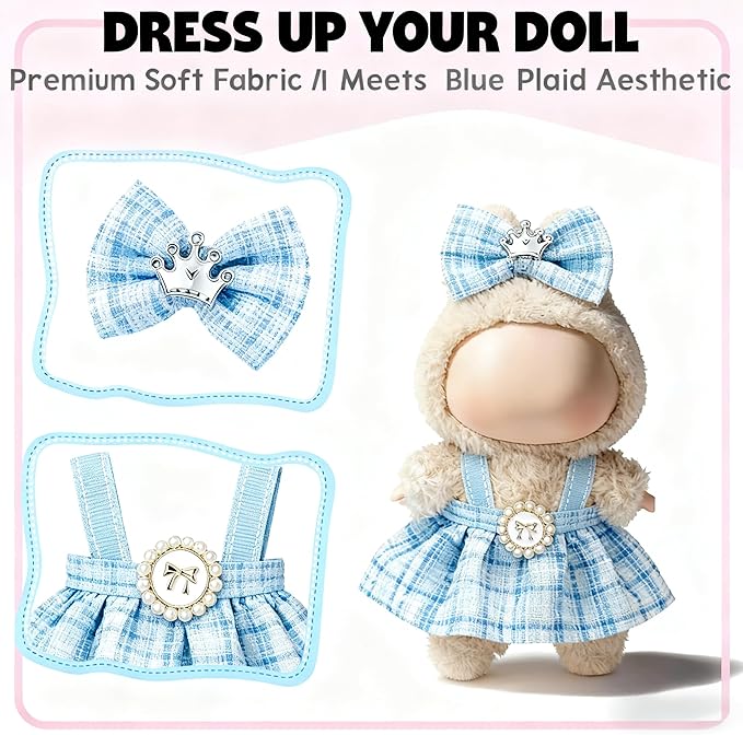 Clothes for LABUBU 17cm Doll (NO Doll), Outfit for LABUBU, Dress and Hairpin Set for LABUBU Dress Up, Fashion and Premium Dolls Accessories for LABUBU (Style C)
