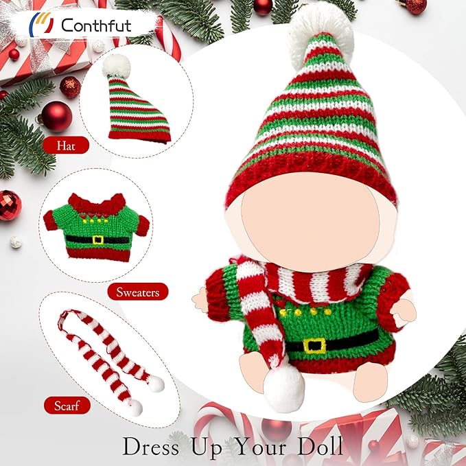 17cm Doll Clothes,15cm Dolls Christmas Outfit Set,Accessories for Dolls,Christmas Clothes Set (No Doll) (Red+Green)