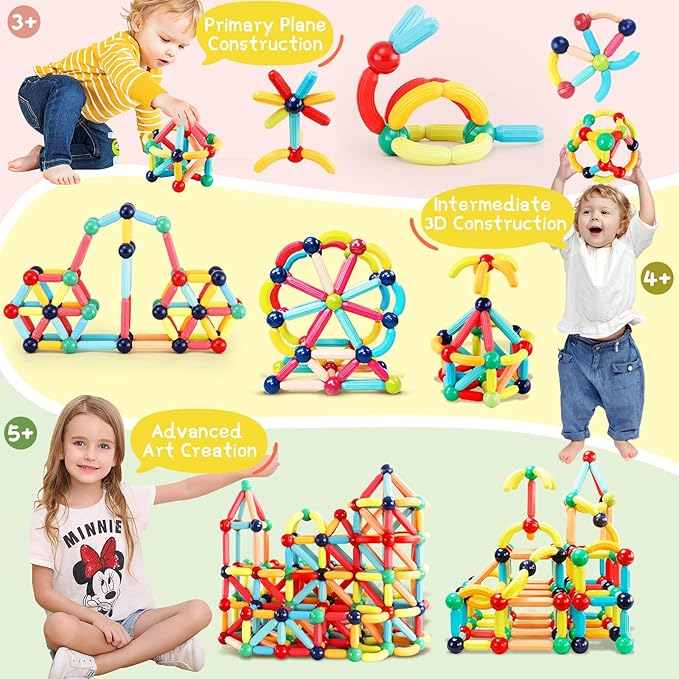 Magnetic Building Blocks Montessori Magnet Toys for Toddlers Kids, Preschool Learning STEM Sensory Toys for 3 Year Old Boys & Girls Gifts-Starter Set