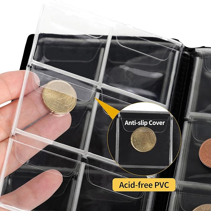 Uncle Paul Coin Album Coin Holder Coin Collection Book for Half Dollar/Small Dollar/50 Pence/Two pounds 60 Pockets CS3706GR