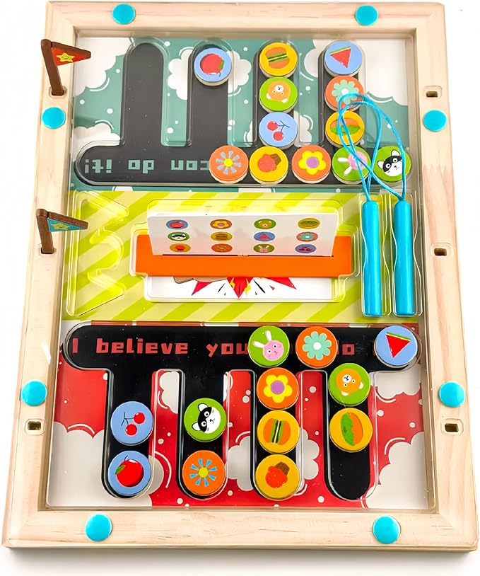 Busy Board,Kids Montessori Wooden Magnetic Toys: 3 4 5 6 Year Old Birthday Gifts for Boys Girls Preschool Educational Learning Activities Toy Sensory Autistic Puzzle Battle Game for Toddlers