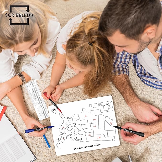 SCRIBBLEDO United States Map for Classroom Dry Erase Board for Kids Map of The United States 11”x14” White Board Teacher Student Classroom Learning Practice Travel USA Whiteboard