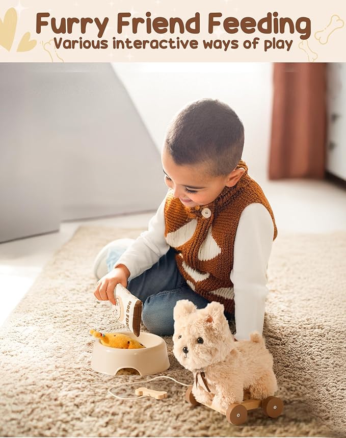 ROBUD Baby Push Walker, Dog Pull Toy for Toddlers 2+ Years, Baby Pull Toy with Wheels for Role Play & First Steps, Developmental Walking Aid Gift for Boys Girls (Birthday/Indoor Play)