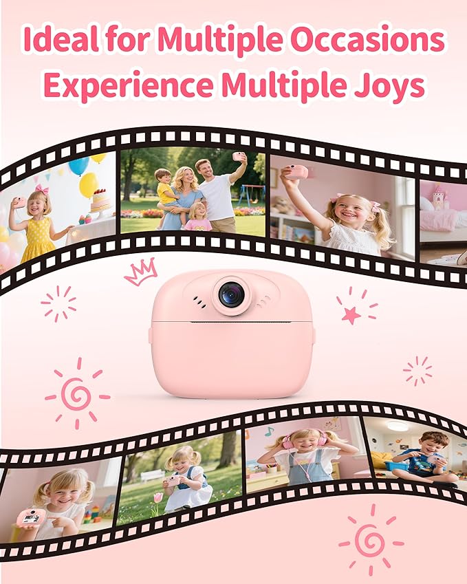 Kids Instant Print Camera,1080P Video Instant Digital Camera for Kids, Christmas Birthday Gift for Girls and Boys Age 3 4 5 6 7 8 9 10, Toy Camera with 32GB SD Card,Christmas Stocking Stuffers, Pink