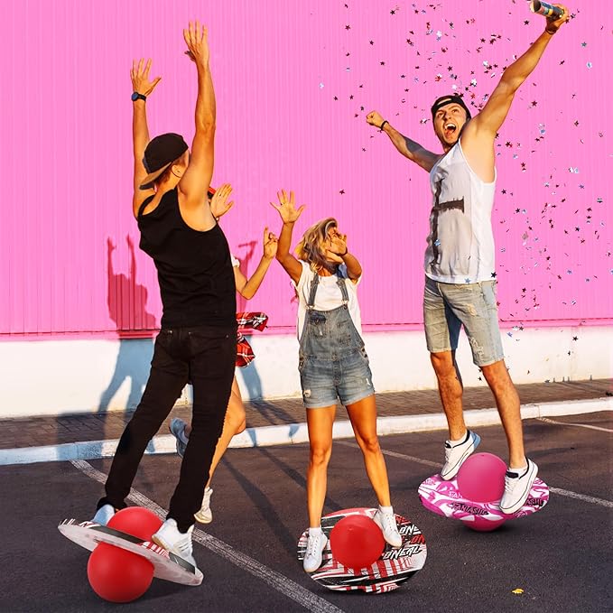 Junkin 2 Pcs Pogo Ball Trick Board Toy Balance Board Pogo Balance Bounce Ball with Pump and Strong Grip Deck for Fun Challenge Fidget Indoor,Outdoor Toys