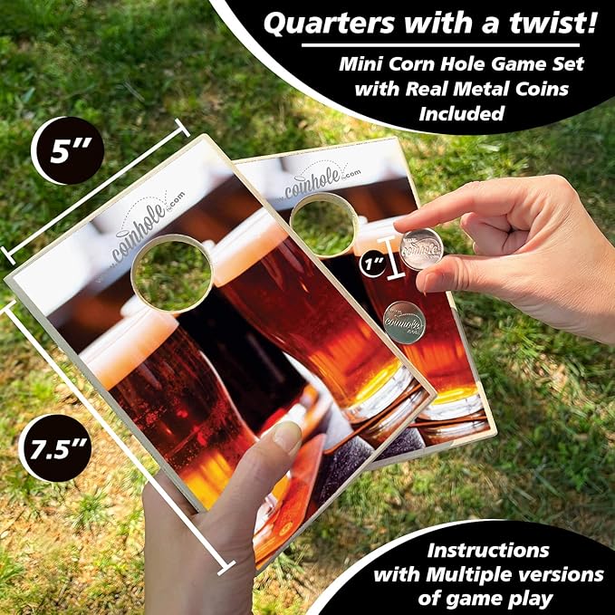Coinhole Desktop Coin Bouncing Party Game Set | Tabletop Cornhole Board Game | Small Cornhole Travel Game Includes Coins