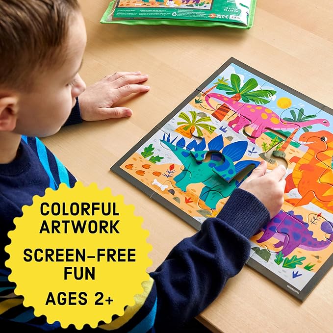 Mudpuppy Mighty Dinosaurs – 12 Piece Puzzle with Reusable Zipper Pouch Featuring Colorful and Fun Illustrations of Prehistoric Dinosaurs Perfect for Easy Storage and Travel