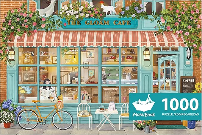 MOMIBOOK Puzzles for Adults 1000 Pieces Jigsaw Puzzles of Corner Coffee Shop, Painting Image Store Puzzle Difficult Challenging Hard Impossible Puzzle Unique Funny Party Christmas Birthday Gifts