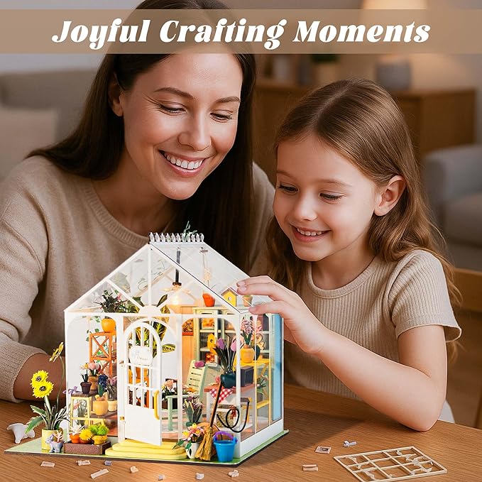 Flever DIY Miniature House Kit, Tiny Home Kit with LED Light, Mini House Build Craft Kits for Adults and Teens, Home Decor Creative Gift for Family/Friends(Sunshine Flower)