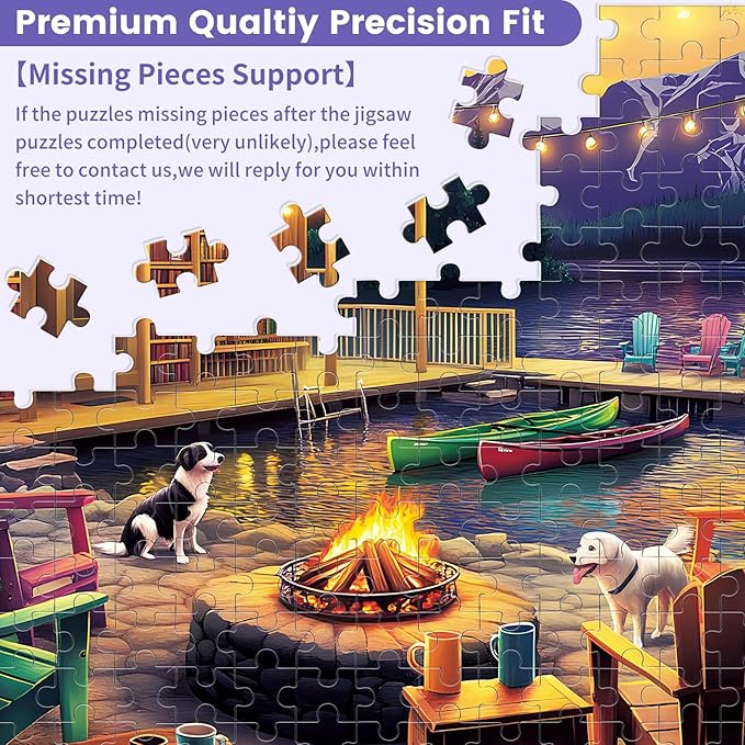 500 Pieces Dog Puzzles for Adults, Evening Bonfire Puzzle for Adults Children Seniors, Retro Style Puzzle 500 Pieces, Gift for Birthday, Home Decor, Fun for Family Entertainment(20.5 * 15 in)