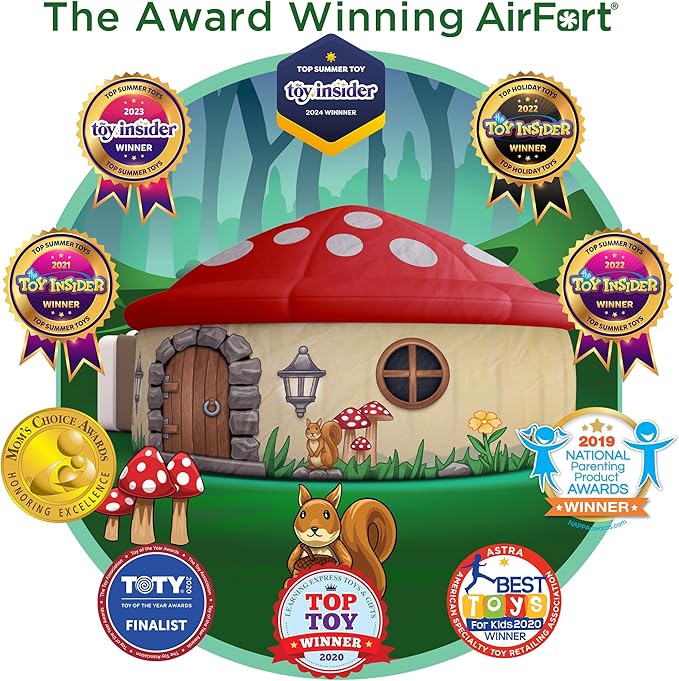 The Original Patented AirFort - Build A Fort in 30 Seconds, Inflatable Fort for Kids, Play Tent for 3-14 Years, A Playhouse Where Imagination Runs Wild, Fan not Included (Mushroom House)