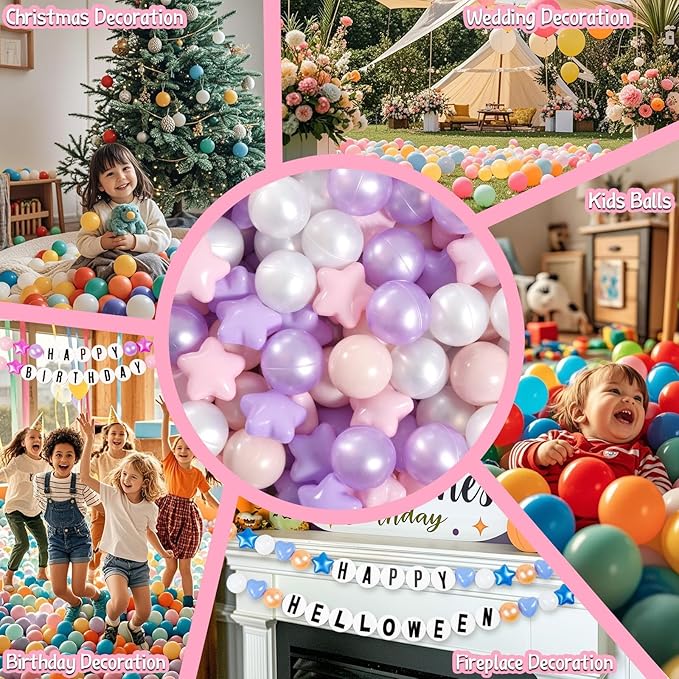 GOGOSO Balls for Ball Pit - Plastic Ball for Toddlers, Baby Kids Ball Pool Decoration 50 100 200 300 500 1000 (A Purple+Pink+White+Clear, 500 Balls)