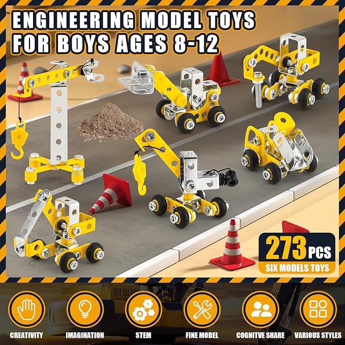 Erector Sets for Kids Ages 8-12,6 Nano Engineering Toys for Kids 5-7,Metal Building Construction Model kit,DIY STEM Building Blocks Gift for Boys & Girls(273pcs)