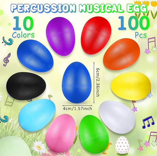 100 Pieces Egg Shakers Musical Instruments Percussion Maracas Egg for Kids Toys Plastic Easter Shaker for Learning DIY Painting, Classroom Music, Rhythm(10 Color)
