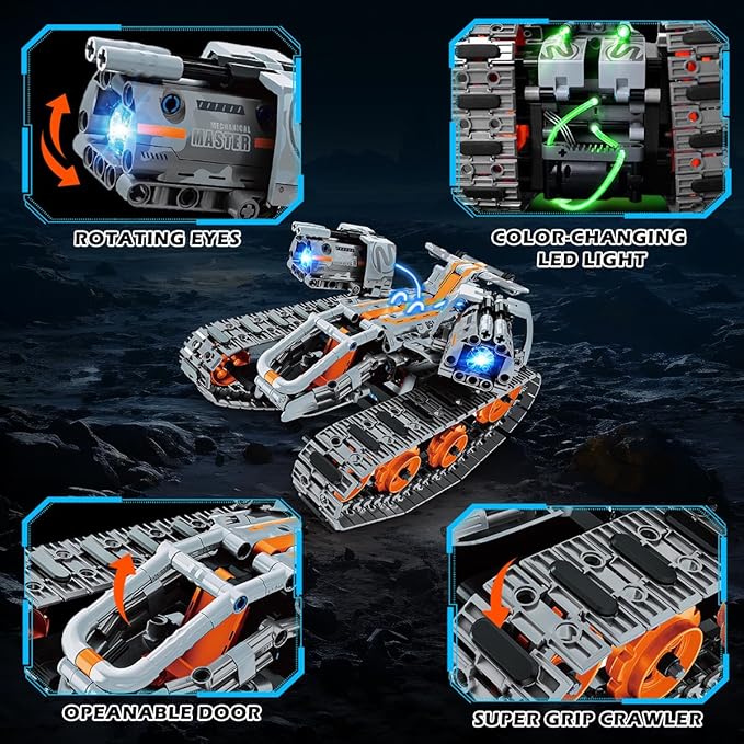 5-in-1 Building Toys with LED Light, APP & Remote Control Building Block Set, 604 PCS RC Tech Rechargeable Tank Robot Sleigh Tracked Racer Toy, Gift for Kids Boys Girls Ages 6 7 8 9 10 11 12+
