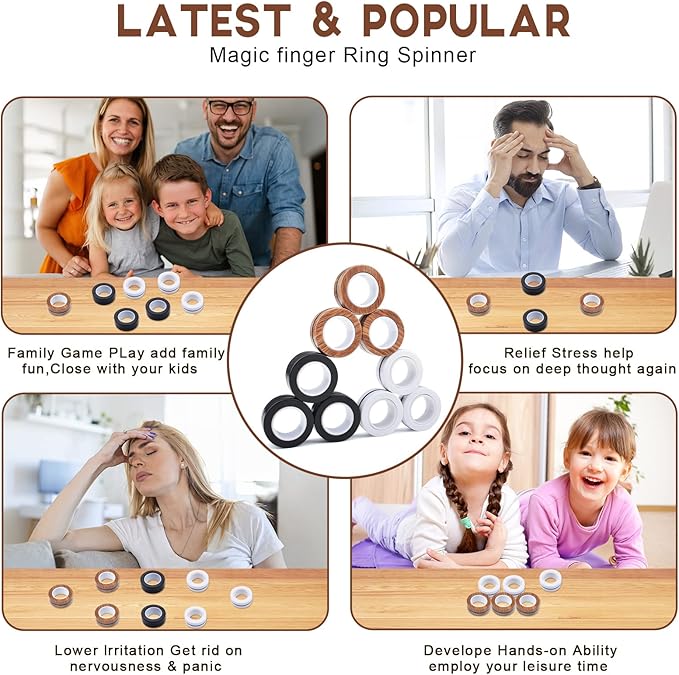Cevioce 9 PCS Magnetic Ring Fidget Toys Set,ADHD Anxiety Magnetic Finger Spinner Pack for Teens Adults and Kids,Coolest Magnet Stress Relief Toy Birthdays Gifts for 8+ Year Old Boys Girls Present