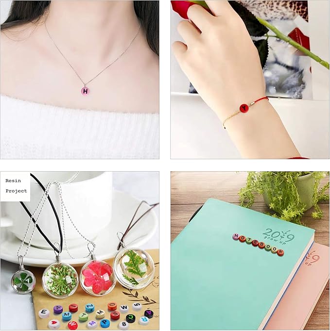 1900pcs 7 Colors Round Letter Beads Acrylic Alphabet Number Beads with 1 Roll Elastic Crystal String Cord for Jewelry Making DIY Necklace Bracelet (7x4mm)