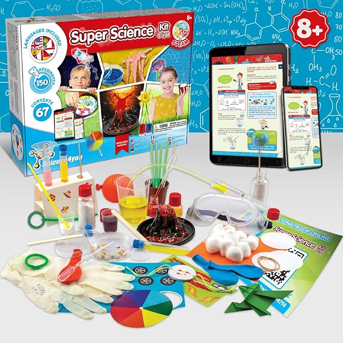 Science4you 150 Science Experiments for Kids Ages 8-12 - Super Science Kits for Kids, Chemistry Set + Stem Toys, Gifts for Boys and Girls Age 8 9 10+