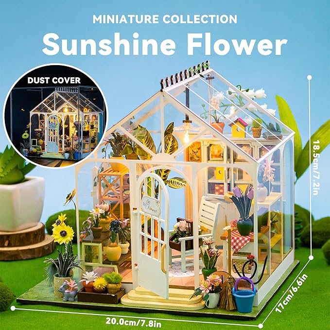 Flever DIY Miniature House Kit, Tiny Home Kit with LED Light, Mini House Build Craft Kits for Adults and Teens, Home Decor Creative Gift for Family/Friends(Sunshine Flower)
