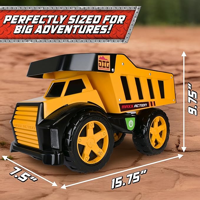 Maxx Action 16" Metal Dump Truck, Realistic Lights & Sounds, Heavy Duty Metal Truck Bed, Extra Large Wheels, Rugged Construction Vehicle Toy for Kids, Ages 3+, Indoor and Outdoor Play