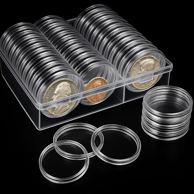50 PCS 41mm Clear Plastic Coin Capsules with Coin Holder Case, Airtight Coin Holders, Coin Storage Containers, Coin Supplies Plastic Holders, Coin Protectors