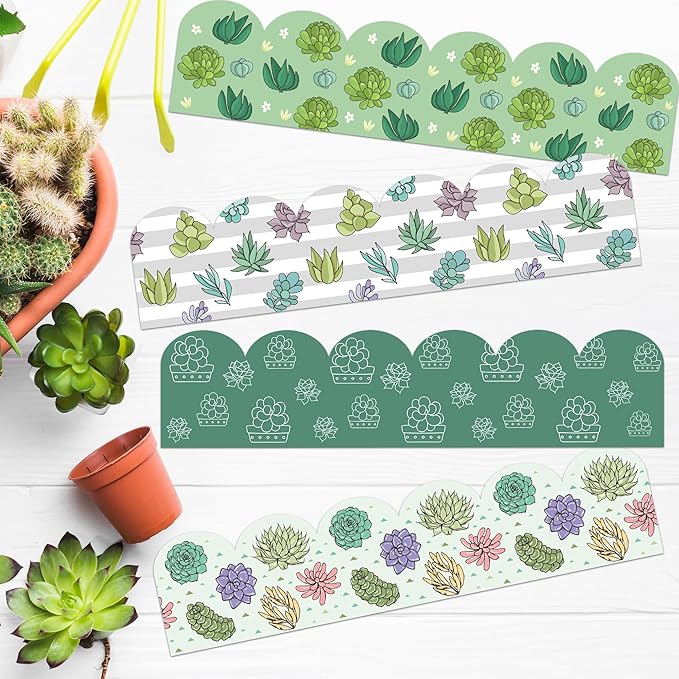 BeYumi Green Succulent Border Trim - 80Pcs Back to School Succulent Bulletin Board Borders Green Plants Border Trim Cactus Decor Classroom Office Chalkboard White Board Outdoor Party Garden Decoration